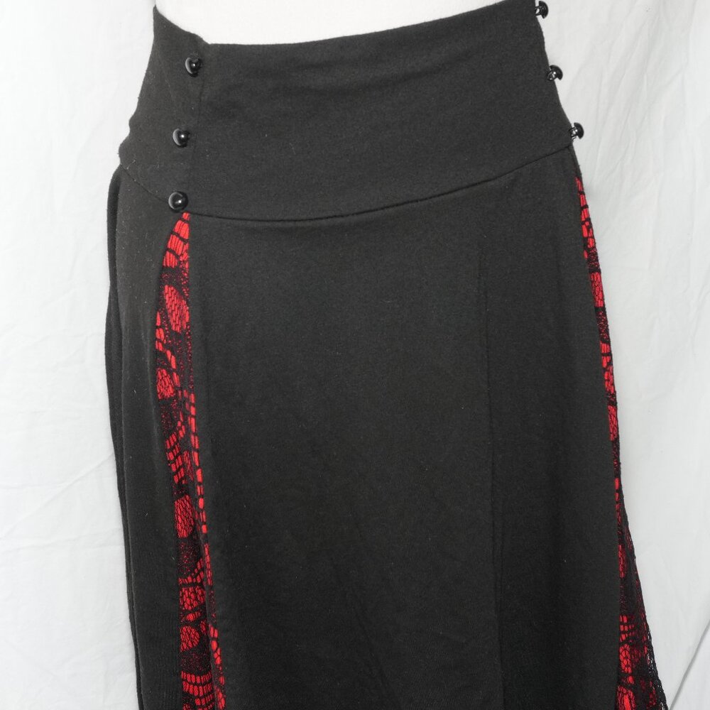 Red Skulls Goth Punk Midi Skirt Womens XL Black AUC - Picture 3 of 7